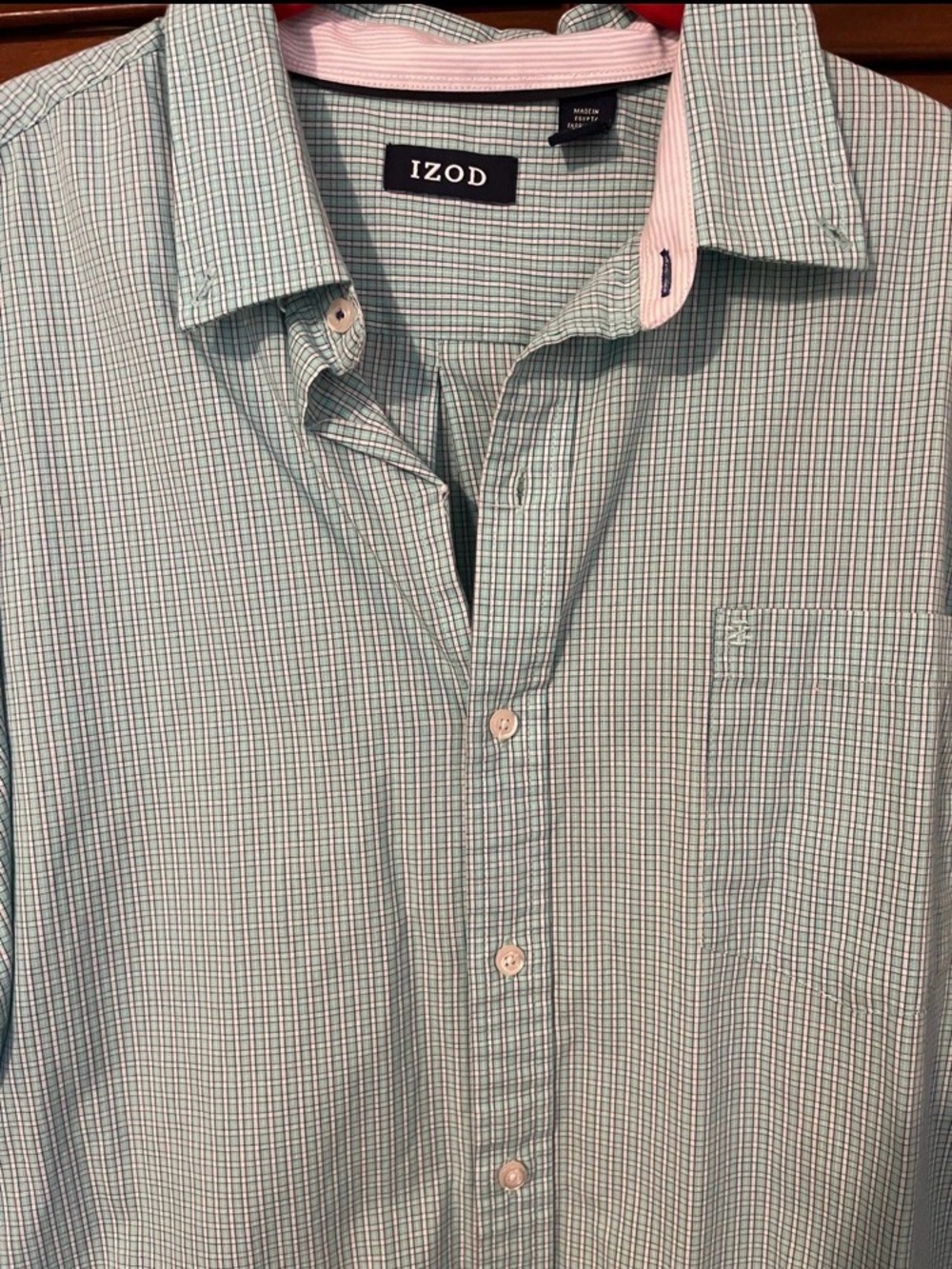Izod Men's Green Micro-Check Button-Down Shirt